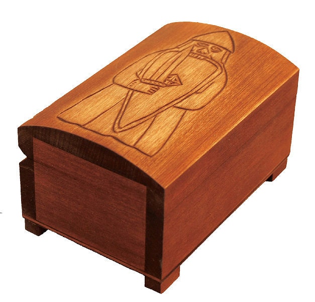Wooden historical jewelry box with berserker of Lewis chesmenn