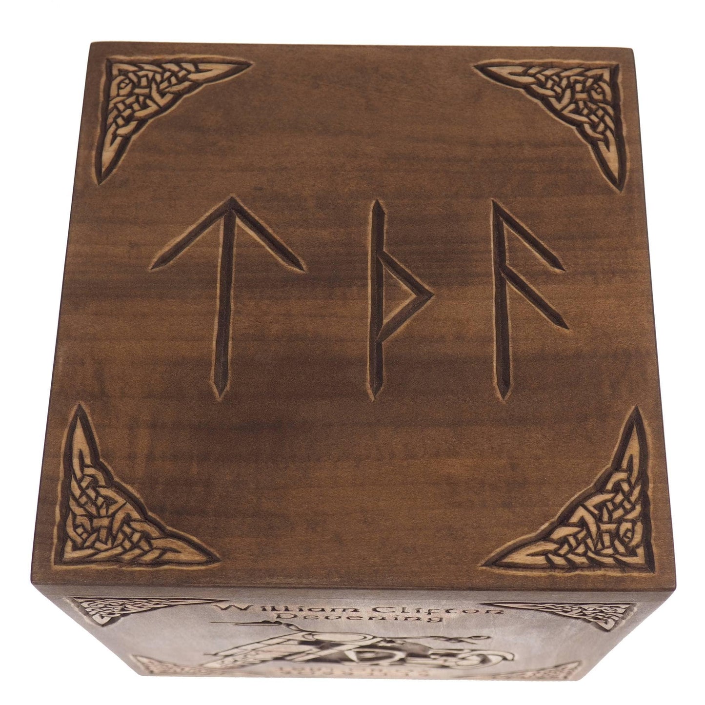 Square Personalized Wood Urn, Aegishjalmur, For Human Ashes, Wooden Memorial Box, Carved Keepsake Cremation Urns, Medieval Viking style