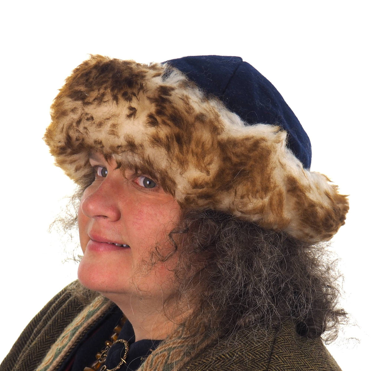Viking blue wool hat, hand sewn, wool and sheep, larp, medieval, sca, unisex hat, Woolen headdress viking fur Mongol Slavic Viking clothing
