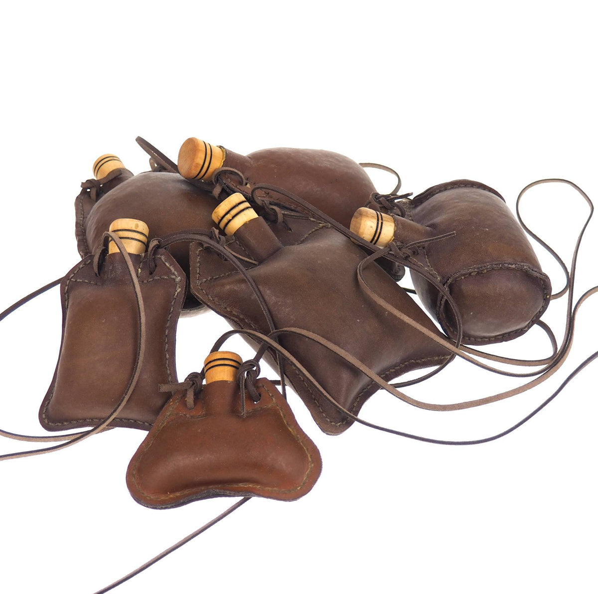 Bright Leather Small Barrel Waterskin, hand crafted, medieval wine skin with wooden stopper, leather flask bladder, ALL NATURAL