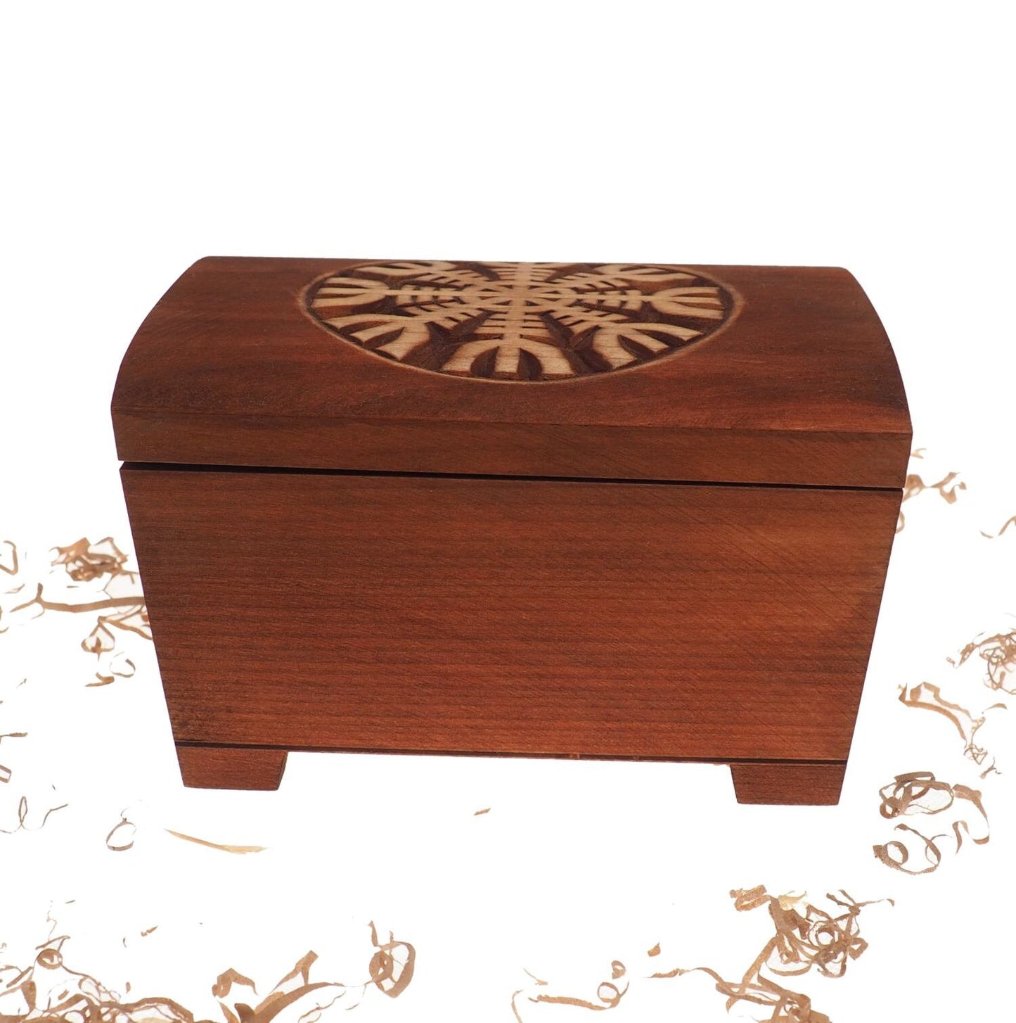 Big Wooden historical jewelry box with Aegishjalmur pattern memorial box wooden urn
