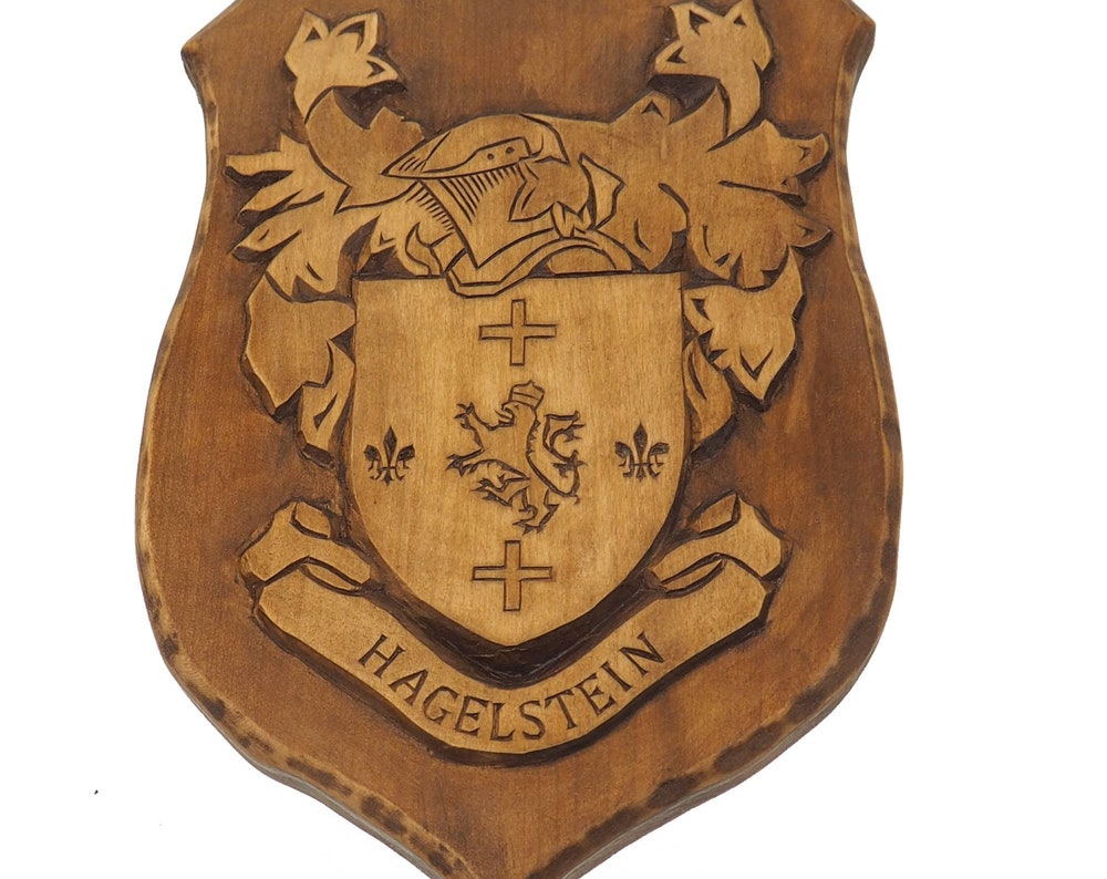 Tournament Personalized Family Crest, Hand Carved