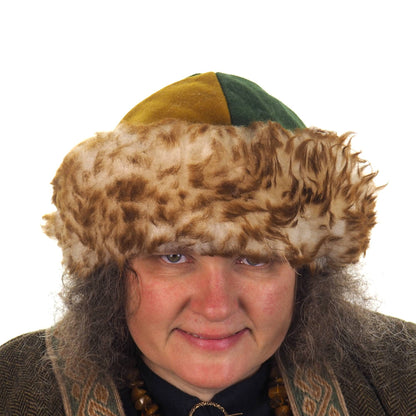 Viking wool hat, green yellow, hand sewn, wool and sheep, larp, medieval, sca, unisex hat, Woolen headdress viking, Slavic Viking clothing
