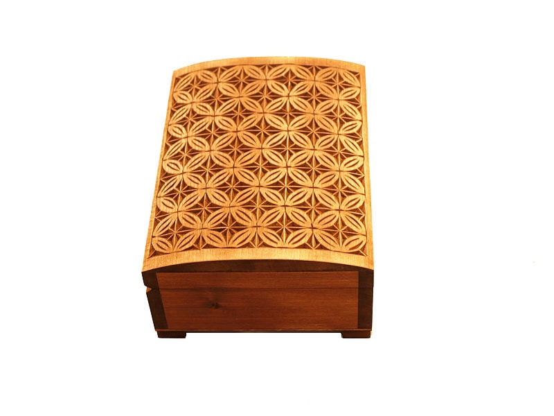 Wooden historical jewelry box with Gothic pattern