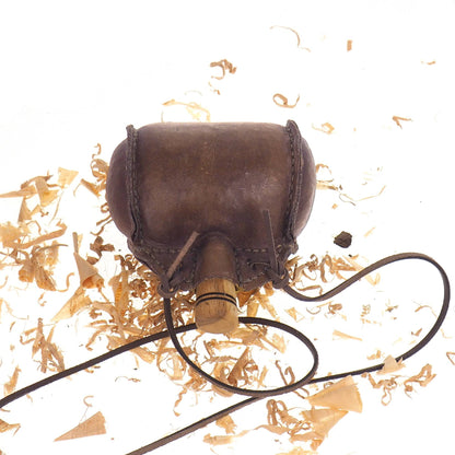 Bright Leather Small Barrel Waterskin, hand crafted, medieval wine skin with wooden stopper, leather flask bladder, ALL NATURAL