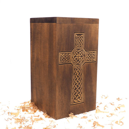 Personalized Wood Urn with simple Cross, For Human Ashes, Wooden Memorial Box, Carved Keepsake Cremation Urns, Medieval Viking style