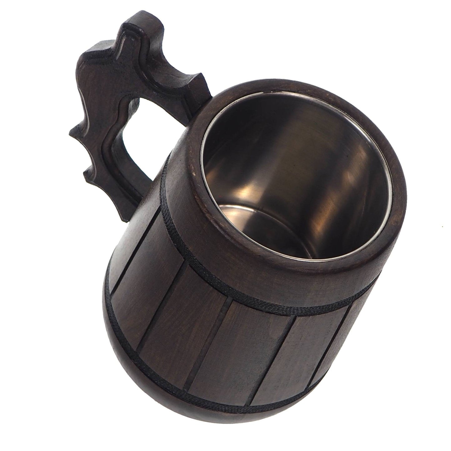 Dark Oak Wooden Beer Mug 1/2 liter  17 oz, steel inside wooden cup, wooden drinking mug, historical mug, rustic mug, medieval replica