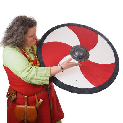 Red and white Viking Shield Pattern,cross pattern,  Norsman shield, Wall decor, Larp and reenactment, SCA ready, black shield