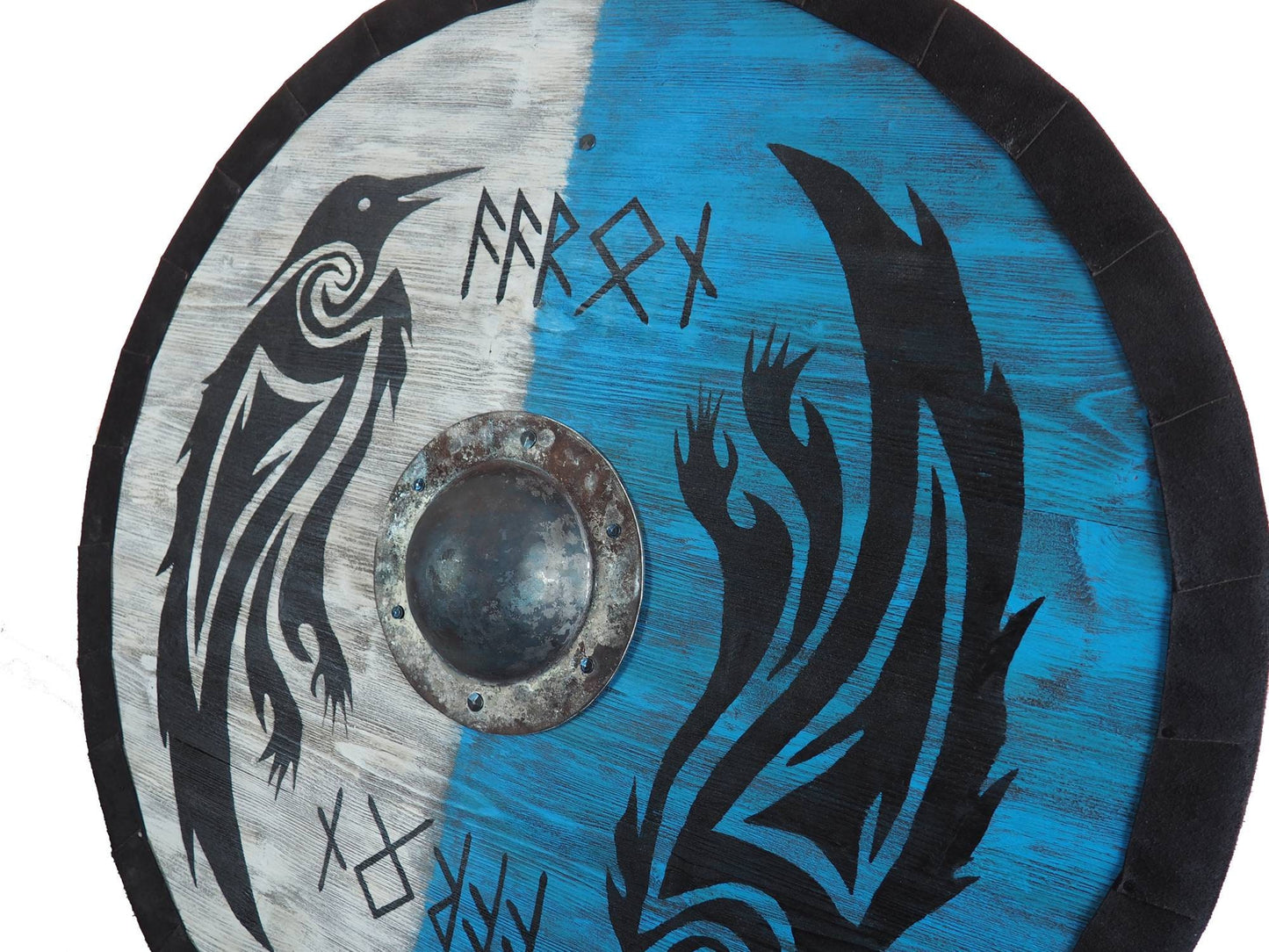 Double Ravens Personalized Viking Shield, Norsman shield, Wall decor, Larp and reenactment, SCA ready, black shield, Valhalla pattern