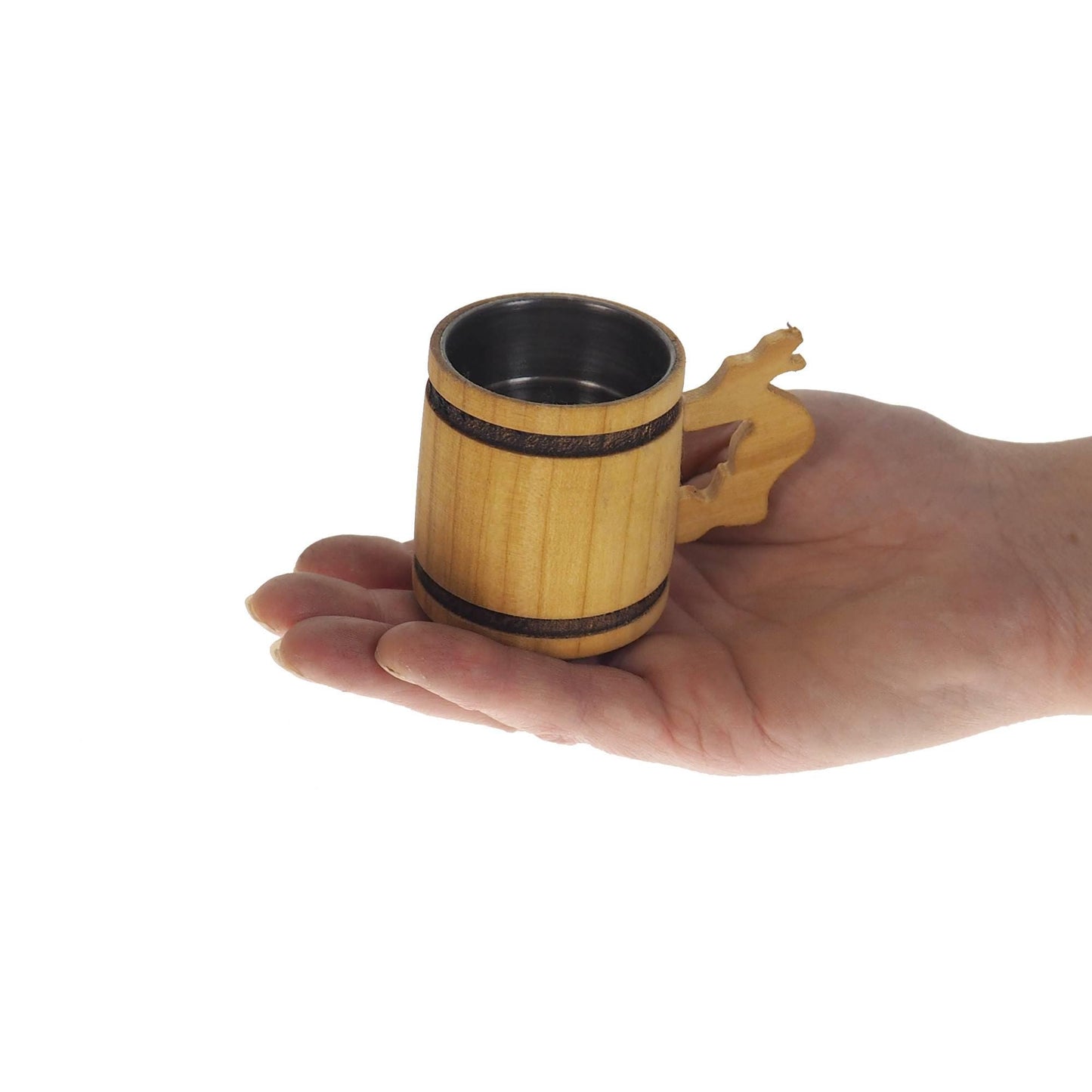 Oak Wooden Beer Mug 50 ml  1.7 oz, steel inside wooden cup, wooden drinking mug, historical mug, rustic mug, medieval replica
