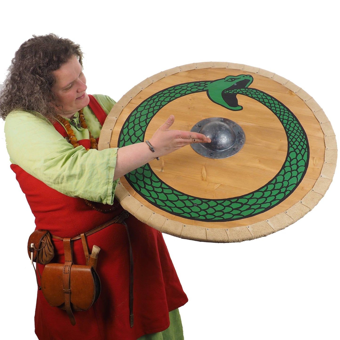 Personalized Viking Shield with Green Ouroboros  Pattern, 30 inch, Norsman shield, Wall decor, Larp and reenactment, SCA ready, black shield