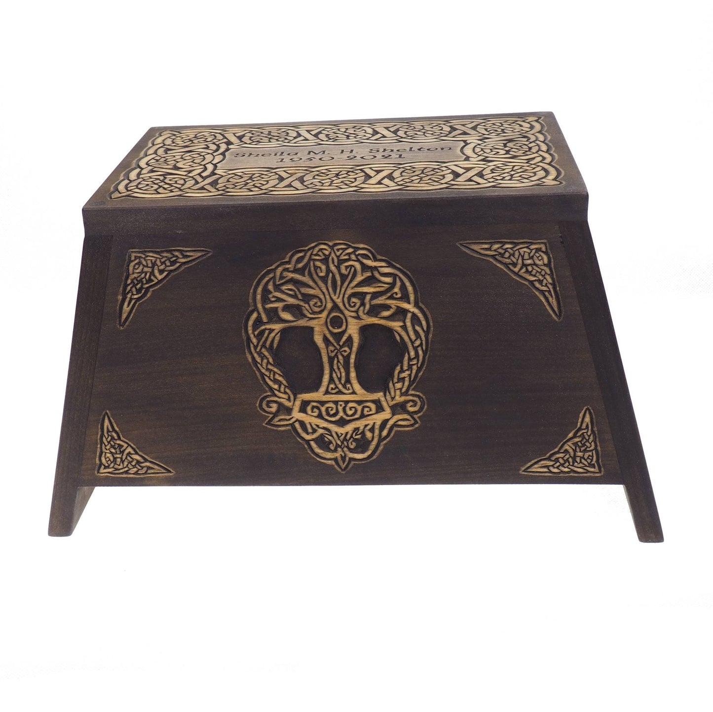 Ebony Thor hammer Yggdrasil Wooden Urn For Human Ashes,Memorial Box, Hand Carved, Keepsake Cremation Urns, Cremation Boxes For Burial