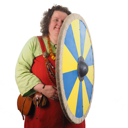 Blue and Yellow Viking Shield Pattern, Norsman shield, Wall decor, Larp and reenactment, SCA ready, black shield