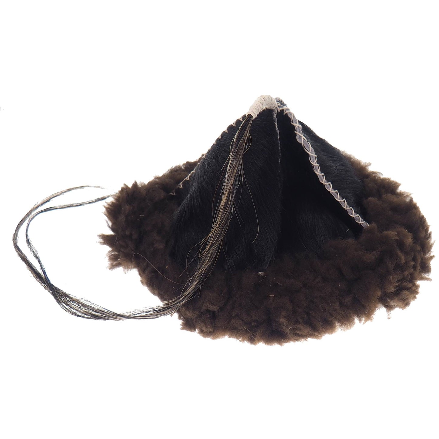 Black Historical leather hat with horse tail, hand sewn, larp, medieval, sca, unisex hat, headdress viking, Mongol, Slavic, Viking clothing