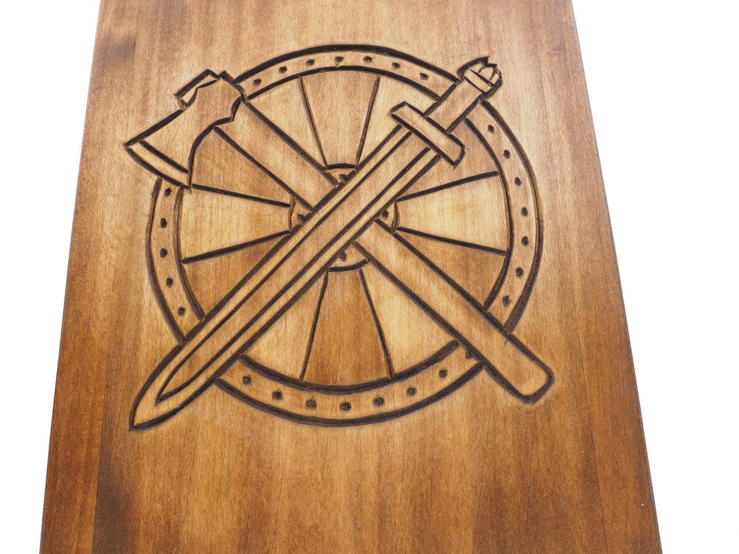 Personalized Wood Urn with viking shield sword and axe, For Human Ashes, Wooden Memorial Box, Carved Keepsake Cremation Urns,  Viking style