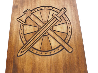 Personalized Wood Urn with viking shield sword and axe, For Human Ashes, Wooden Memorial Box, Carved Keepsake Cremation Urns,  Viking style