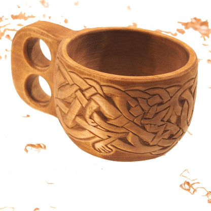 Viking Kuksa, Intricately carved, Viking style, wooden mug. kuksa Lisbjerg (Denmark), best man gift, SCA, Larp, medieval replica, historical