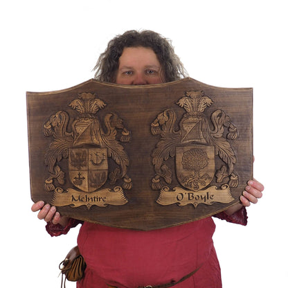 Personalized  Double Family Arms Crest, Hand Carved, Coat of Arms, Custom, Family Shield, Wooden Emblem, Wedding Wood Art, Heraldic