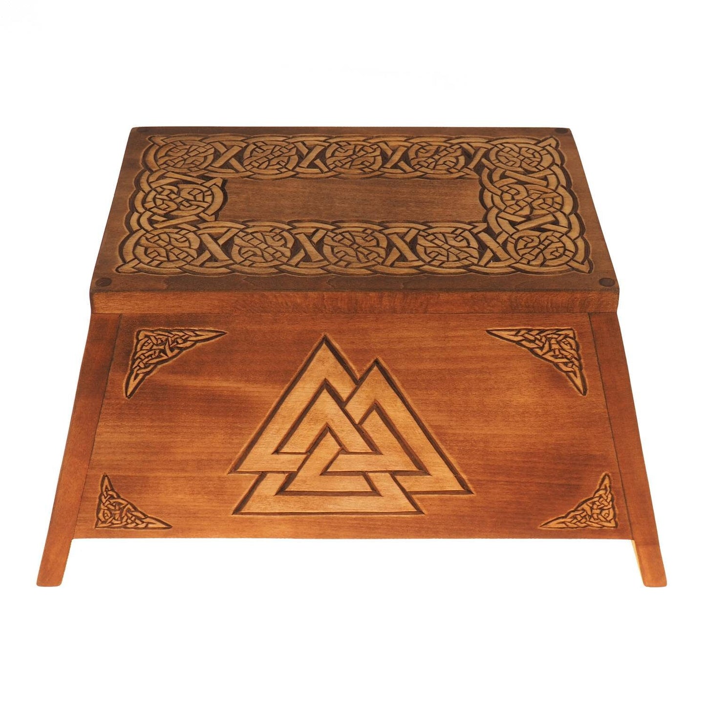 Valknut Wooden Urn For Human Ashes, Wooden Memorial Box, Hand Carved, Keepsake Cremation Urns, Cremation Boxes For Burial, Celtic pagan