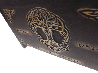 Viking Personalized Wood Urn with Yggdrasil, Viking ship, Wooden Memorial Box Carved , Cremation Urns,  Boxes For Burial, Viking, pagan