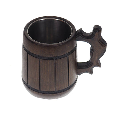 Dark Oak Wooden Beer Mug 1/2 liter  17 oz, steel inside wooden cup, wooden drinking mug, historical mug, rustic mug, medieval replica