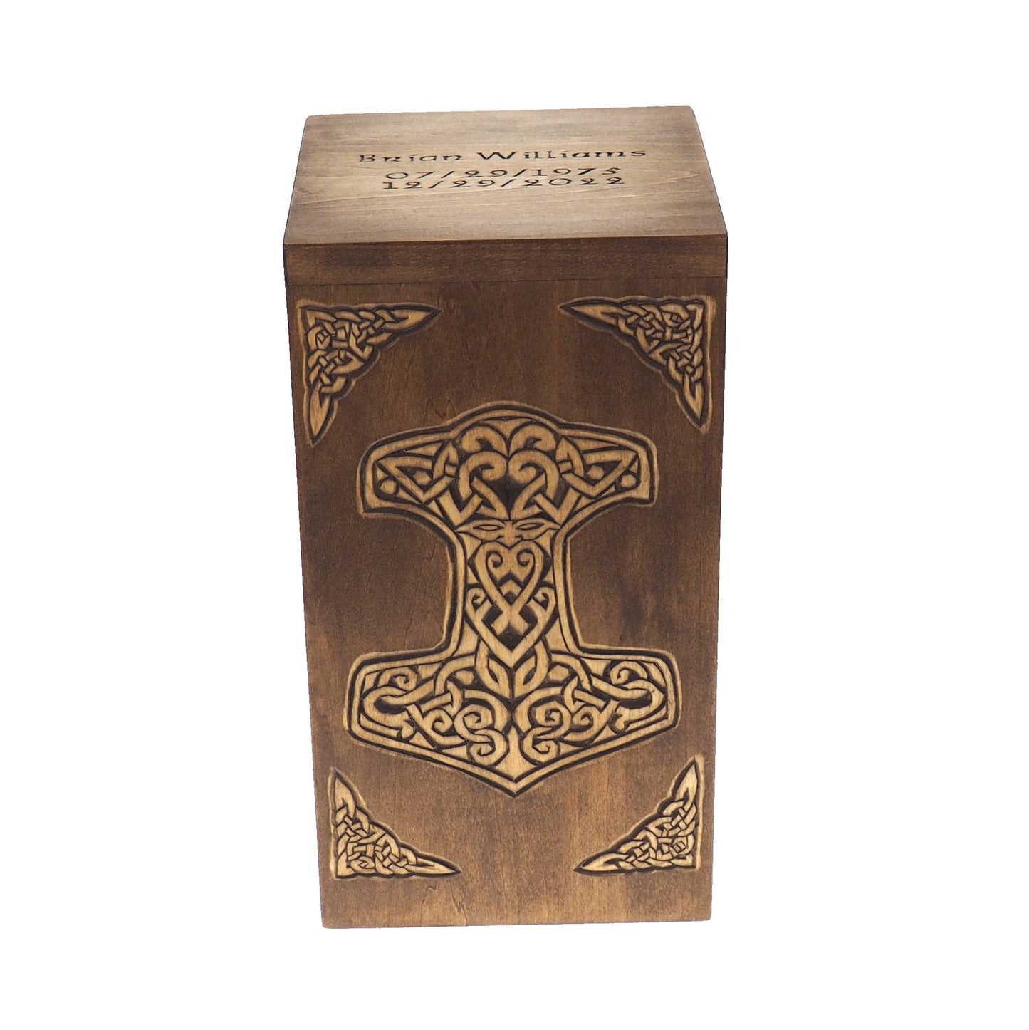 Personalized Wood Urn For Human Ashes,Thor hammer,  Wooden Memorial Box, Carved Keepsake Cremation Urns, Cremation Boxes For Burial