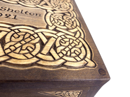 Ebony Thor hammer Yggdrasil Wooden Urn For Human Ashes,Memorial Box, Hand Carved, Keepsake Cremation Urns, Cremation Boxes For Burial