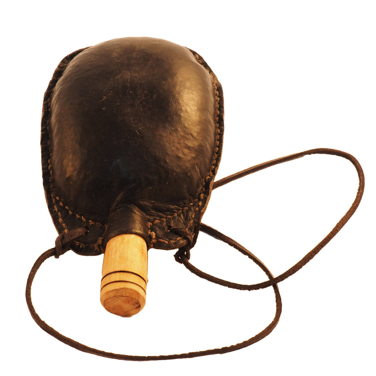 Medium hand crafted authentic medieval wine black skin with wooden stopper leather flask bladder ALL NATURAL Witcher Netflix Geralt