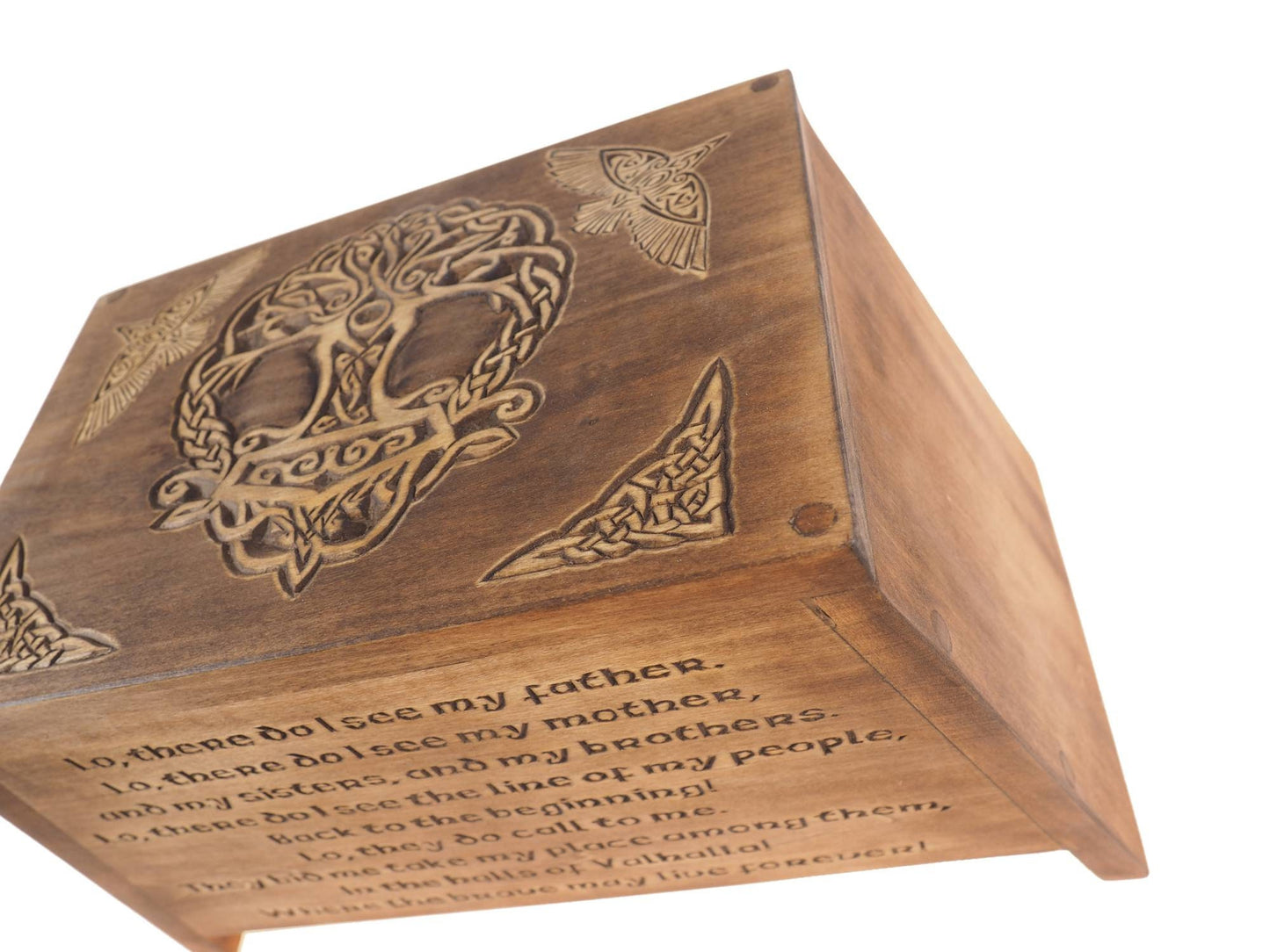 Viking Personalized Wood Urn with Yggdrasil, Wooden Memorial Box Carved , Keepsake Cremation Urns, Cremation Boxes For Burial, Viking pagan