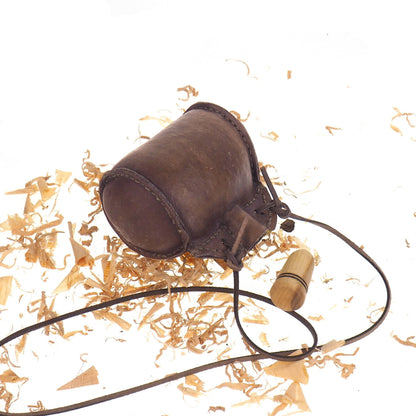 Bright Leather Small Barrel Waterskin, hand crafted, medieval wine skin with wooden stopper, leather flask bladder, ALL NATURAL