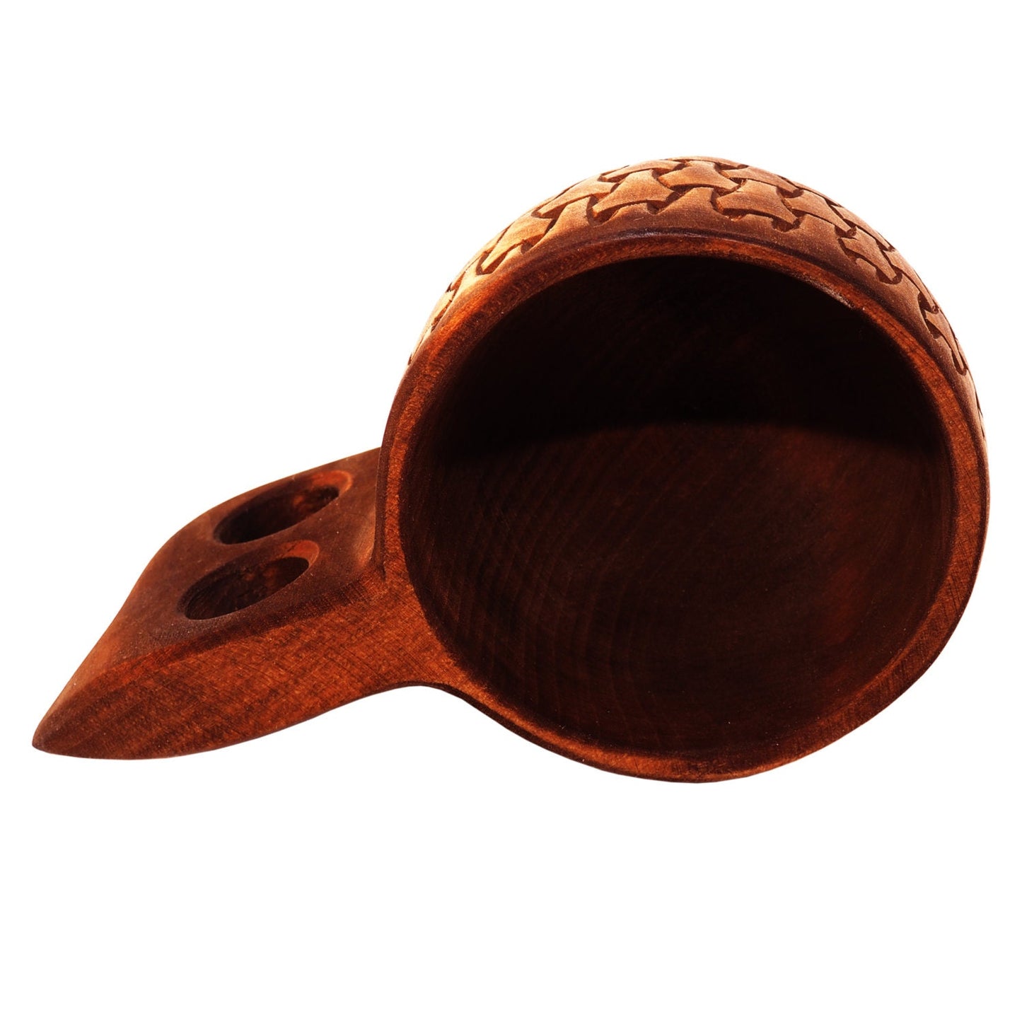 Intricately carved wooden cup viking style kuksa