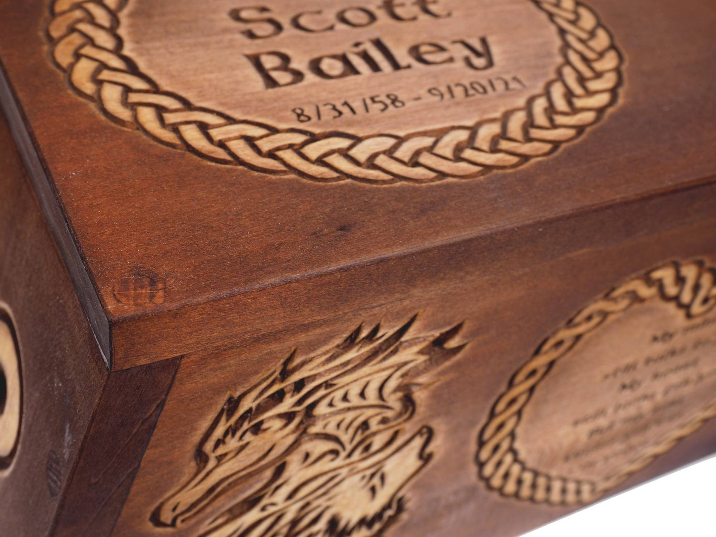 Personalized Tribal Motive Wooden Urn For Human Ashes, Wooden Memorial Box, Hand Carved, Keepsake Cremation Urns, Cremation Boxes For Burial