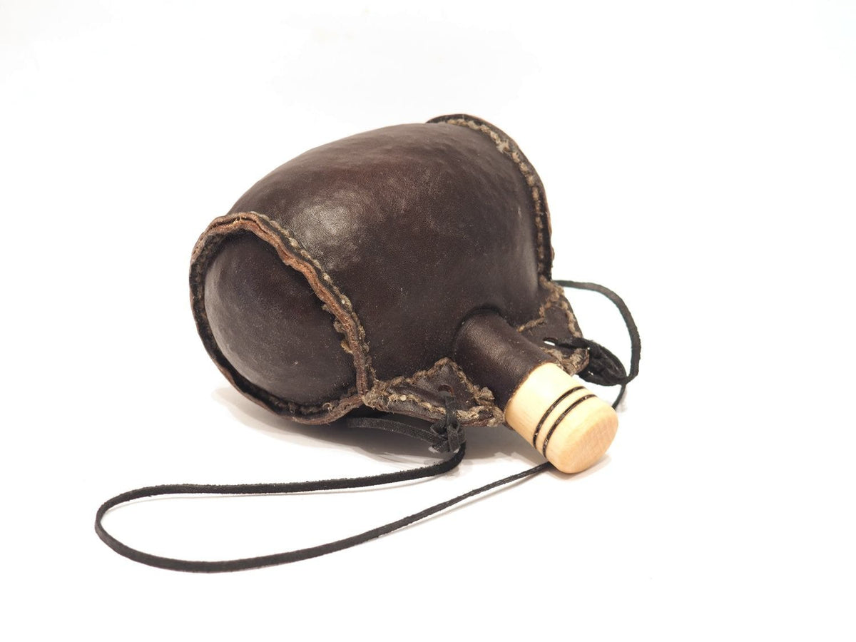 Small hand crafted authentic medieval wine skin with wooden stopper leather flask bladder ALL NATURAL