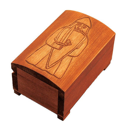 Wooden historical jewelry box with berserker of Lewis chesmenn