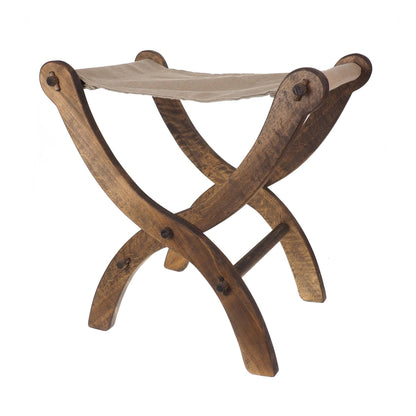 Medium Wooden Folding Stool, Oak finish, Medieval stool, Viking, Larp and SCA, reenactment, camping gear, folding chair, historical bench