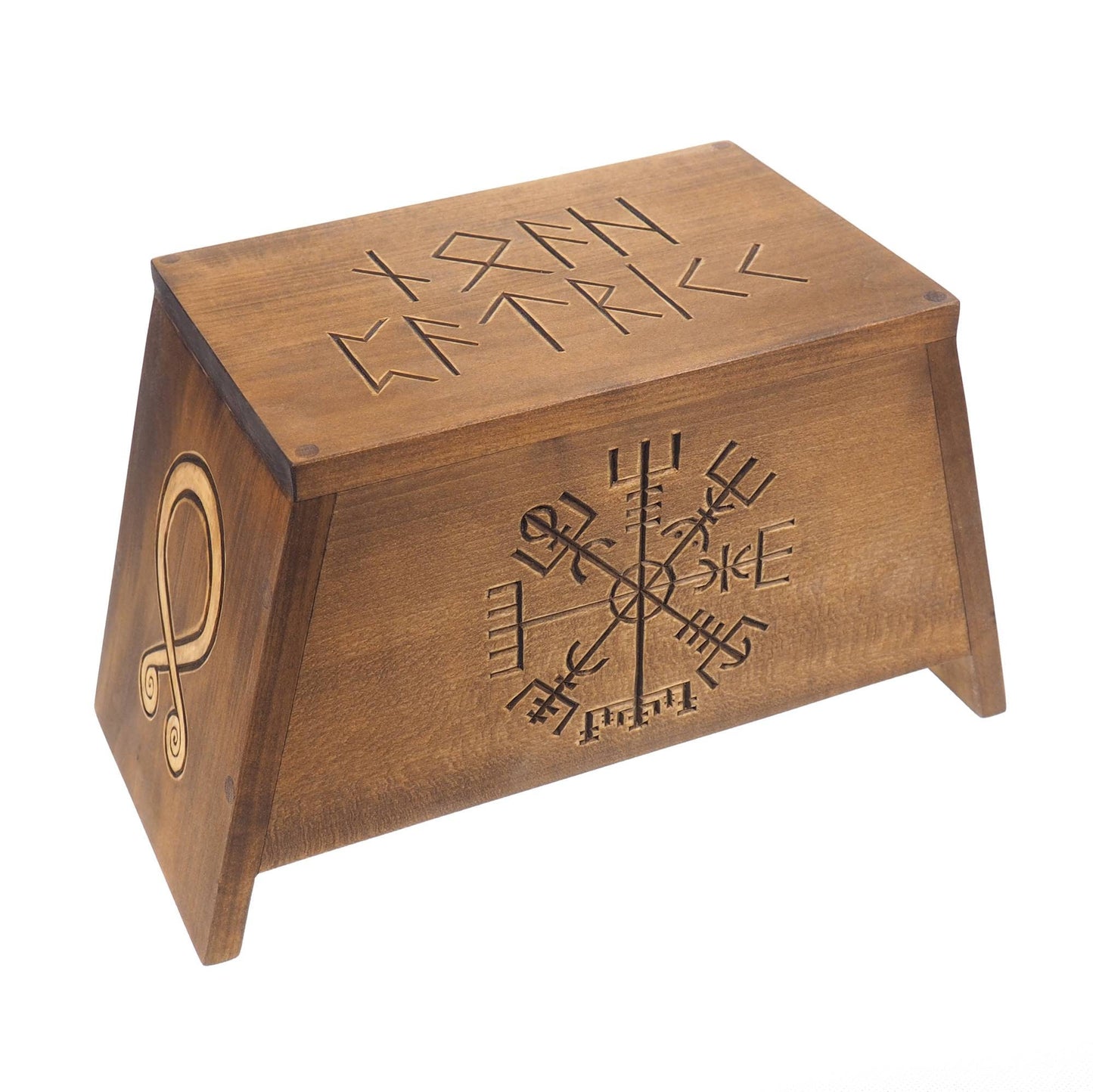 Aegishjalmur Wooden Urn For Human Ashes, Wooden Memorial Box, Hand Carved, Keepsake Cremation Urns, Cremation Boxes For Burial, Viking pagan