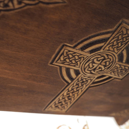 Celtic Cross Wooden Urn For Human Ashes, Wooden Memorial Box, Hand Carved, Keepsake Cremation Urns, Cremation Boxes For Burial, Celtic pagan