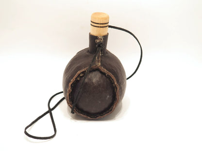 Small hand crafted authentic medieval wine skin with wooden stopper leather flask bladder ALL NATURAL