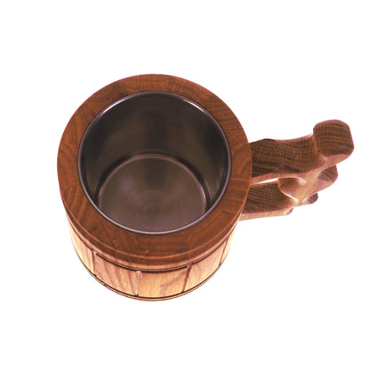 Oak Wooden Beer Mug 0,3 liter  11 oz, steel inside wooden cup, wooden drinking mug, historical mug, rustic mug, medieval replica