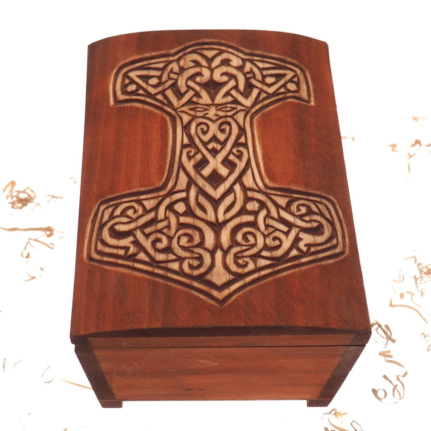 Big Wooden historical jewelry box with Thor Hammer memorial box wooden urn
