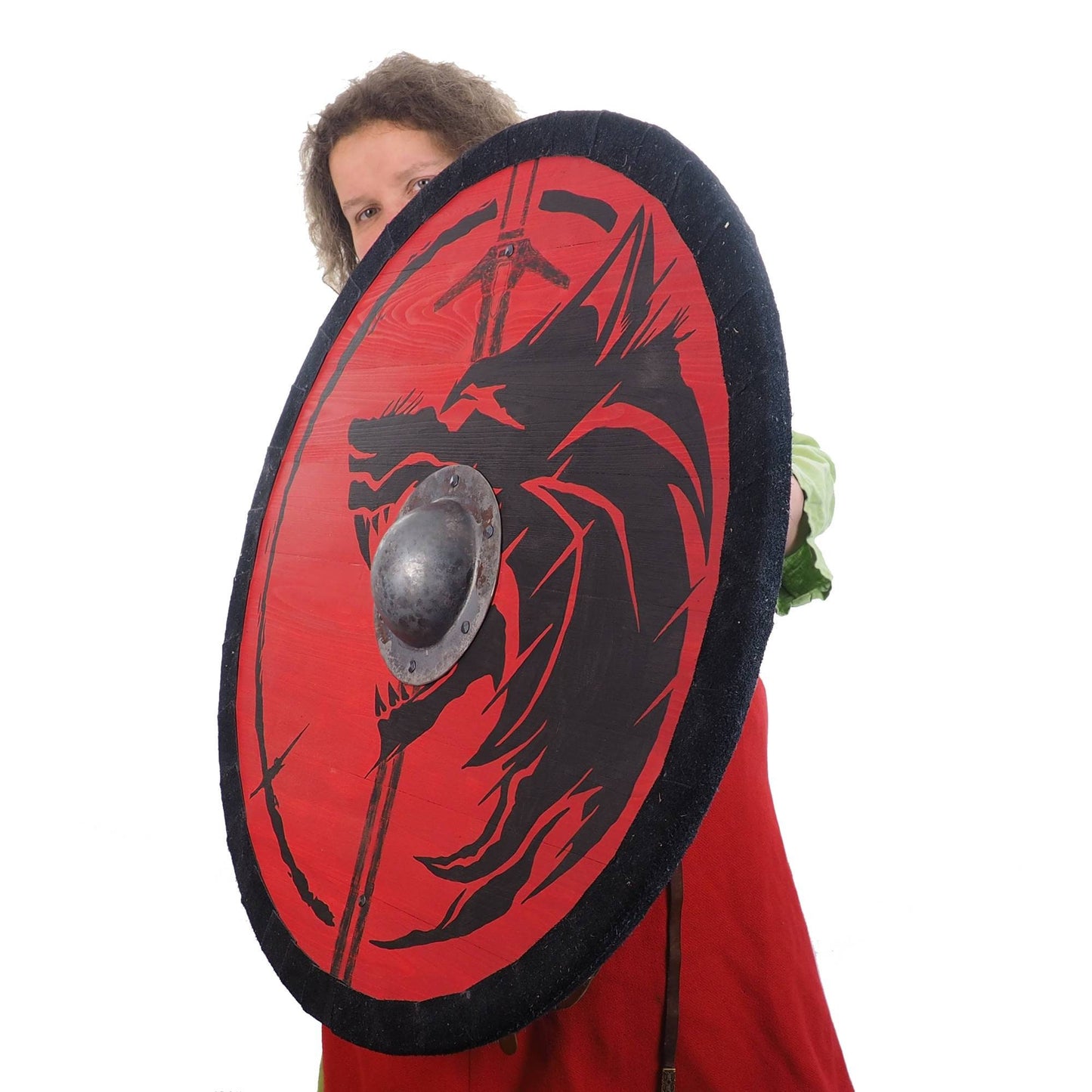 Personalized Red Wolf and Sword Viking Shield Pattern, 30 inch, Norsman shield, Wall decor, Larp and reenactment, SCA ready, witcher