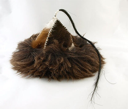 Historical leather hat with horse tail, hand sewn, larp, medieval, sca, unisex hat, headdress viking, Mongol, Slavic, Viking clothing