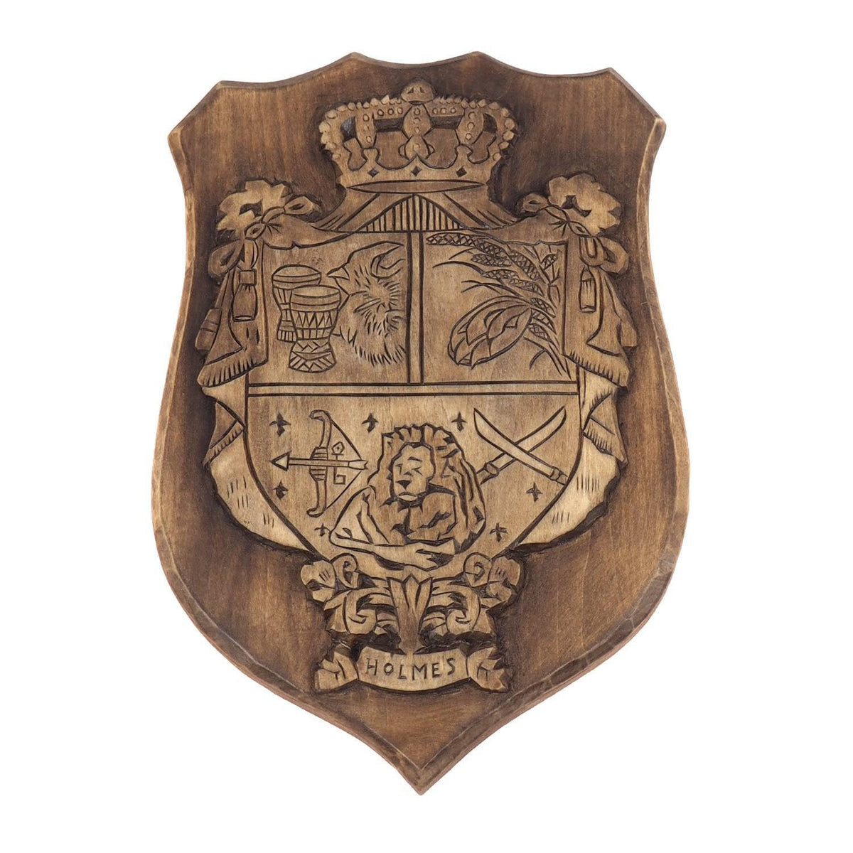 Personalized Family Crest Top Crown, Hand Carved, Coat of Arms, Custom, Family Shield, Wooden Emblem, Wedding Wood Art, Heraldic, Woodcraft