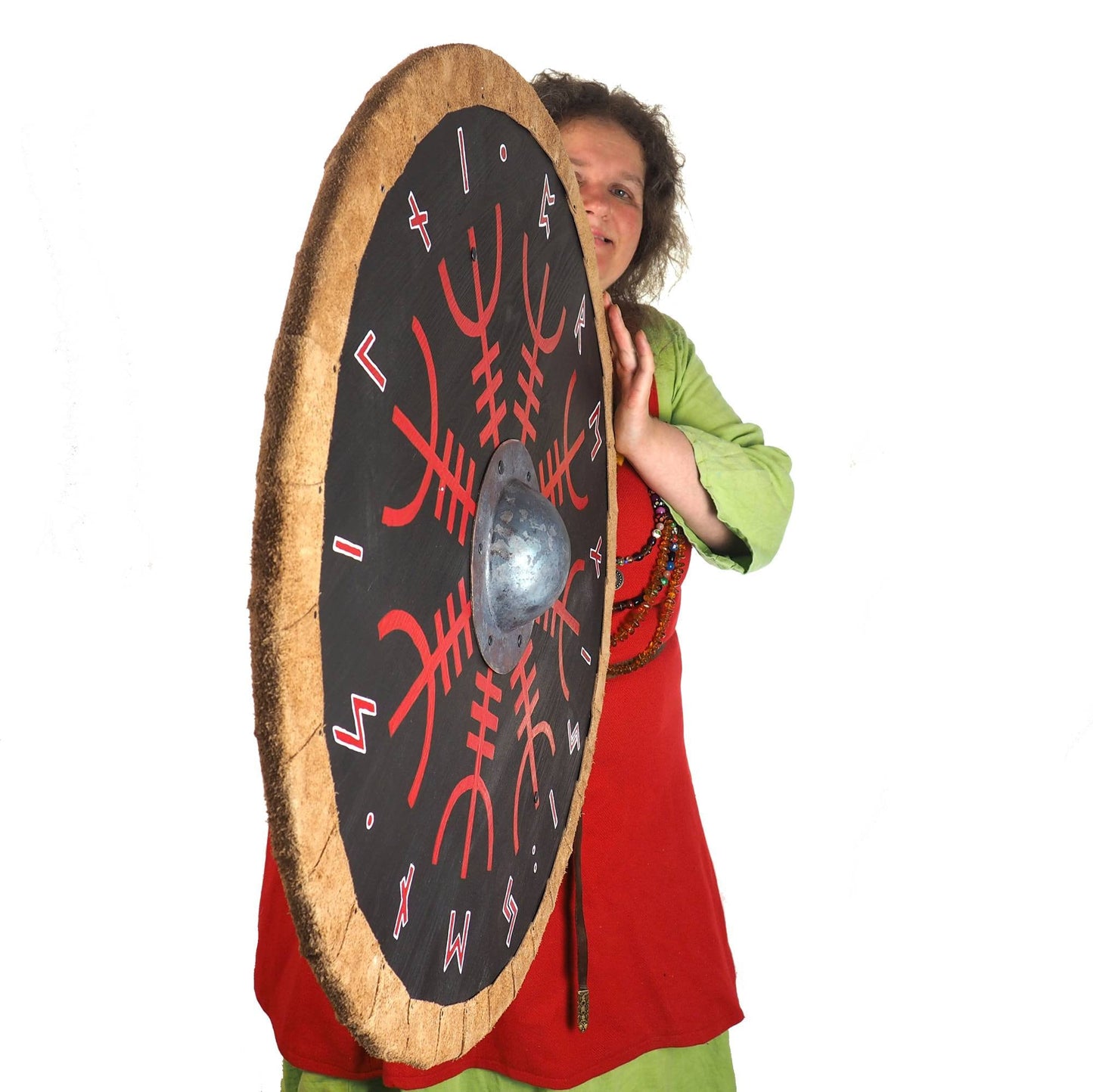 Aegishjalmur (RED) with runes (White) Viking Shield Pattern, Norsman shield, Wall decor, Larp and reenactment, SCA ready, black shield