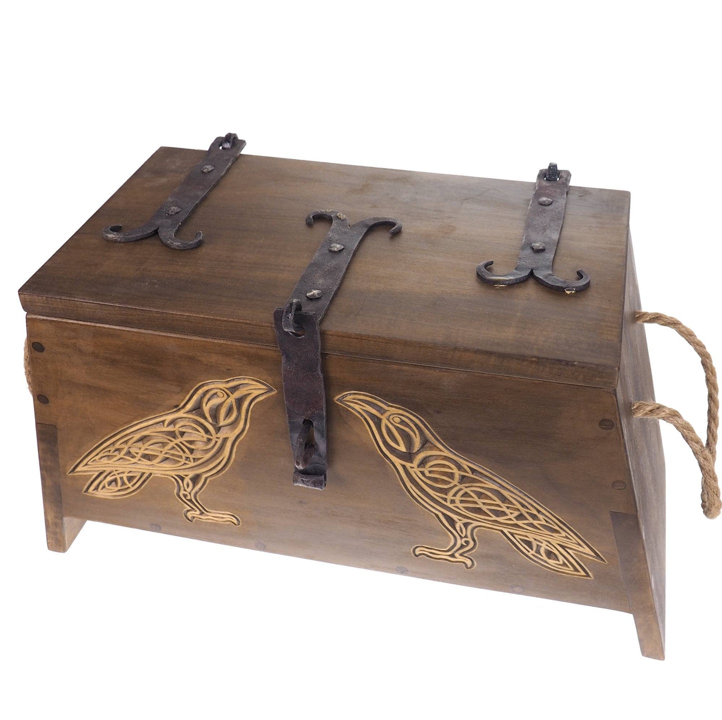 Raven Personalized Viking Chest, hand carved, Norse pattern box, chest with forged fittings, wedding gift, SCA and Larp, treasure chest