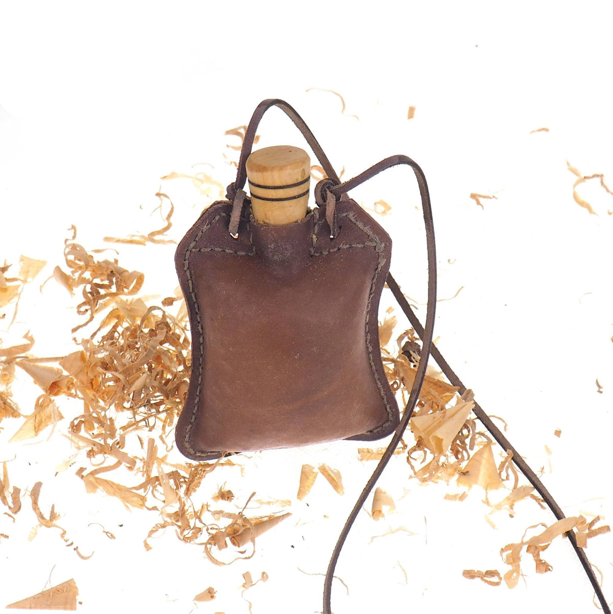 Light Brown Small Flask,  hand crafted, authentic medieval wine skin, with wooden stopper, leather flask bladder ALL NATURAL