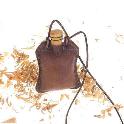 Light Brown Small Flask,  hand crafted, authentic medieval wine skin, with wooden stopper, leather flask bladder ALL NATURAL