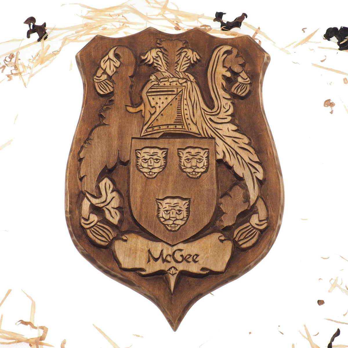 McGee Personalized Family Crest, Hand Carved, Coat of Arms, Custom, Family Shield, Wooden Emblem, Wedding Wood Art, Heraldic, Woodcraft
