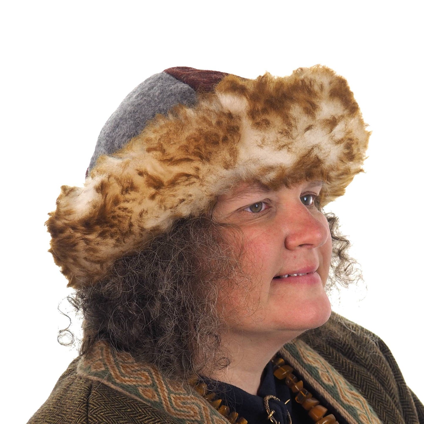 Viking gray violet wool hat, hand sewn, wool and sheep, larp, medieval, sca, unisex hat, Woolen headdress viking fur Slavic Viking clothing