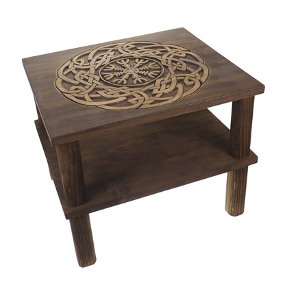 Coffee table, Aegishjalmur, Personalized, Hand Carving, Viking decor, hand carved table, Viking art, night table, Norse, Scandinavian,Norway